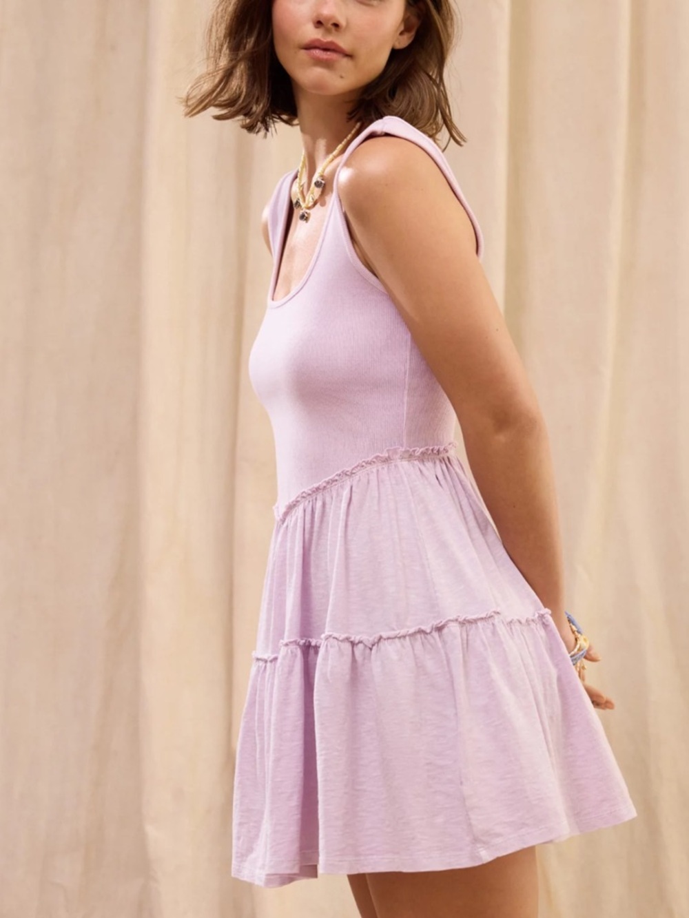American Eagle Outfitters Lilac Tank Tiered Mini Dress
